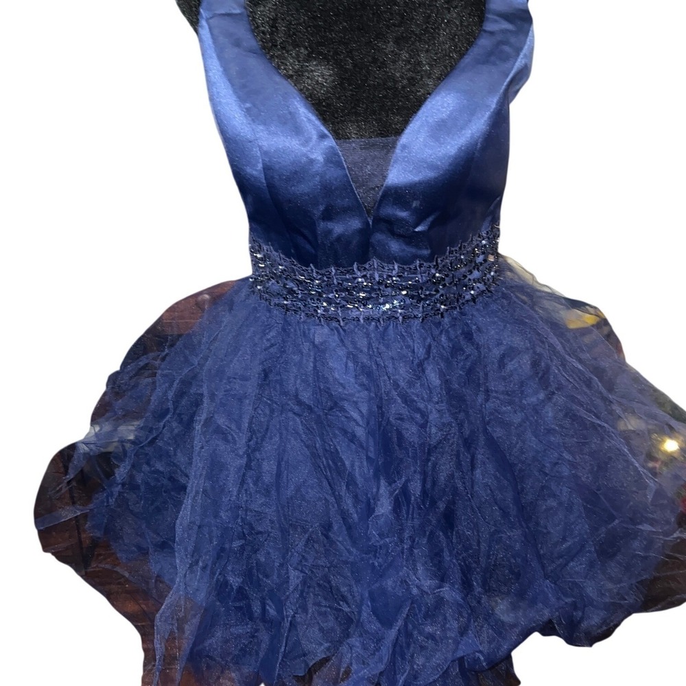 Mori Lee Dress Women 8 Blue Madeline Gardner Beaded Tulle Cocktail Prom Formal